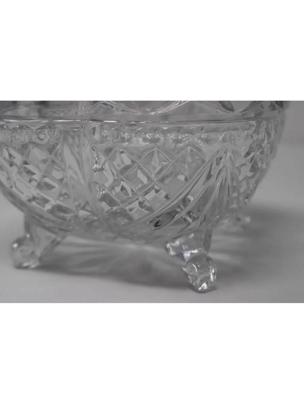 Vintage Cut Crystal Covered Candy Dish Footed Pedestal Bowl with Finial Lid
